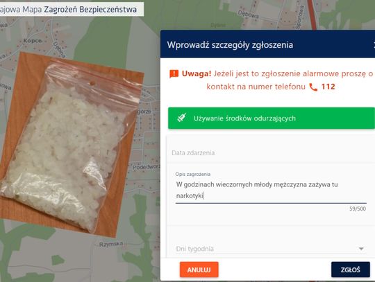 18-latek zatrzymany z mefedronem po internetowym donosie na policyjnej mapie zagrożeń