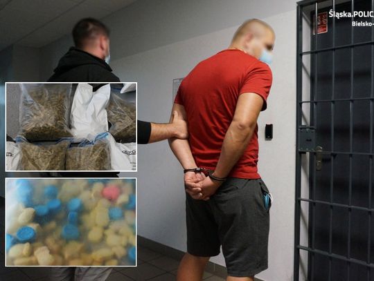 27-latek trzymał w domu 10 kilogramów zioła i kolorowe tabletki. Wpadł przez przypadek