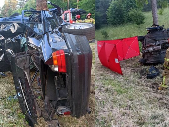 Auto wypadło z drogi i zawinęło się wokół drzewa. W wypadku zginęła ciężarna 26-latka