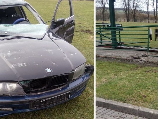 BMW staranowało ogrodzenie, ławki i zatrzymało się na boisku. Za kierownicą 12-latek