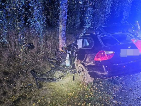 BMW wypadło z drogi i uderzyło w drzewo. 18-letni kierowca zmarł w szpitalu