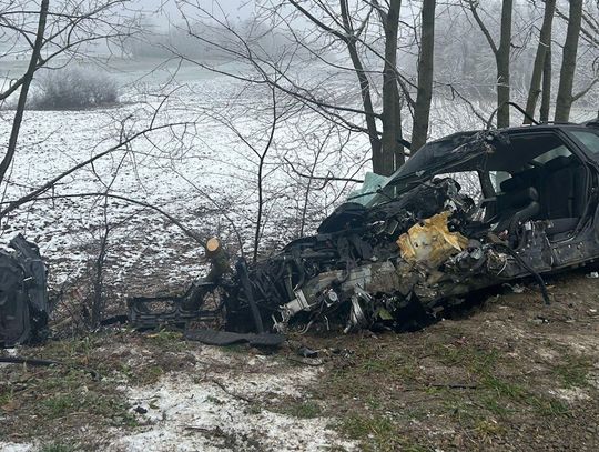 BMW wypadło z drogi i uderzyło w drzewo. Kierowca w stanie śpiączki farmakologicznej [FOTO]