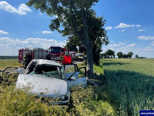 BMW z impetem wbiło się w drzewo. Pasażer zginął na miejscu, 20-letni kierowca trafił do szpitala