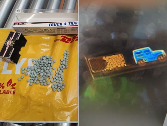 Celnicy udaremnili przemyt tabletek z oksydonem do USA. Były ukryte w naczepie zabawkowej ciężarówki [FOTO]