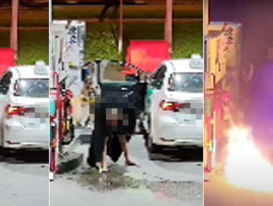 Chciał spalić stację benzynową. Rozlał paliwo przy dystrybutorze, podpalił je i uciekł [WIDEO]