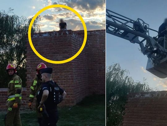 Dla żartu wdrapał się na mur i obleciał go strach. Strażacy ewakuowali 39-letniego turystę