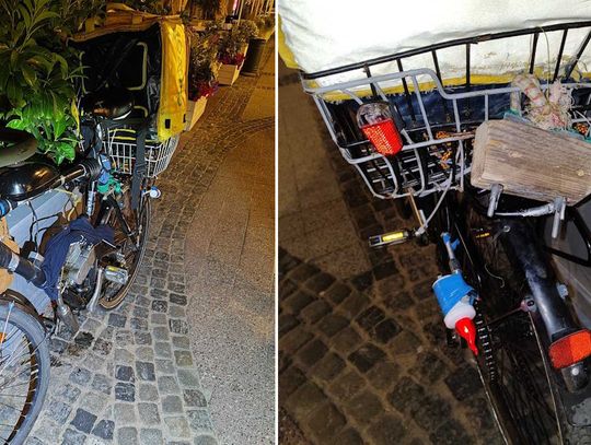 Dostawca jedzenia przerobił rower na motorynkę. Elektroniczny znicz służył jako tylne światło