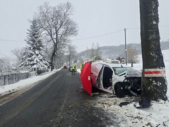 Dostawczak kierowany przez 27-latka zjechał z drogi i uderzył w drzewo. Mężczyzna zginął na miejscu