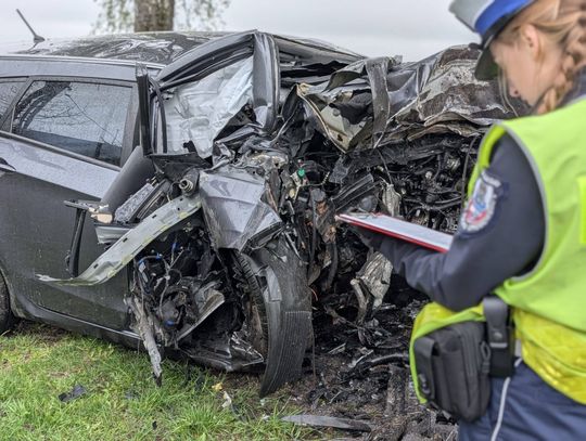 Hyundai rozbił się o drzewo. Nie żyje 27-letni mężczyzna, droga zablokowana