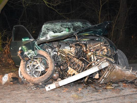 Kierowca audi tłumaczy, że wybiegła mu sarna. 21-latek bez prawa jazdy i jego koleżanka zabrani do szpitala