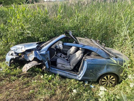 Kierowca zasłabł za kółkiem. Auto uderzyło w drzewo, dachowało i wpadło do stawu