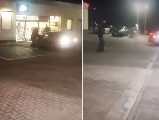 Kobieta w BMW rozwala stację benzynową, policja biega wokół i strzela. Nieprawdopodobna akcja. WIDEO