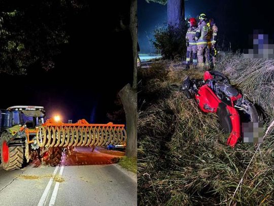 Motocyklista podczas wyprzedzania zderzył się z ciągnikiem rolniczym. Jest w szpitalu, ale może trafić do więzienia