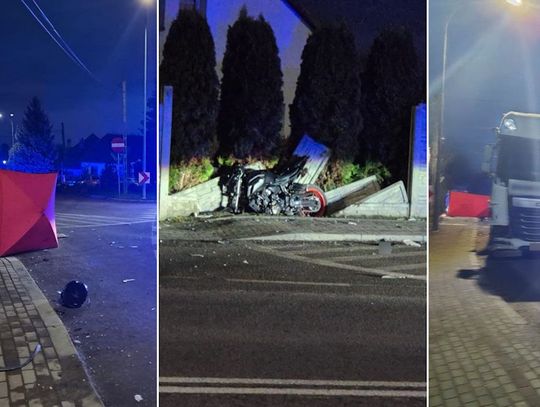 Motocyklista uderzył czołowo w tira, a potem wpadł w betonowy płot. 48-latek zginął na miejscu