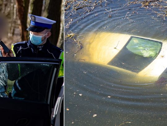 Passat wypadł z drogi i wylądował w rzece. Kierowca z promilami [ZDJĘCIA]