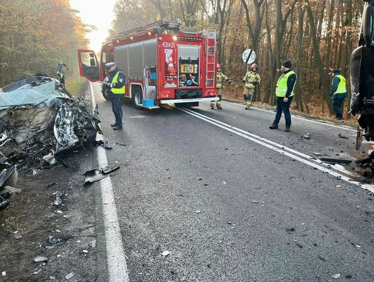 Peugeot roztrzaskany po czołówce z ciężarówką. Kierowca i pasażer zginęli na miejscu [FOTO]