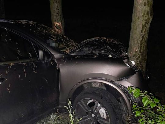 Pijacki rajd Porsche zakończony na drzewie. Za kierownicą poszukiwany obywatel Ukrainy