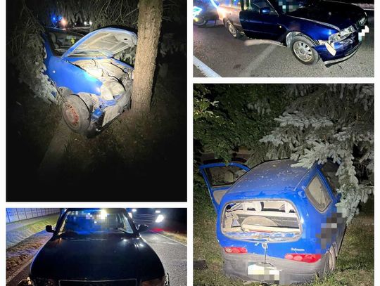 Pijana kobieta w audi wjechała w seicento. Siła uderzenia wyrzuciła je z drogi