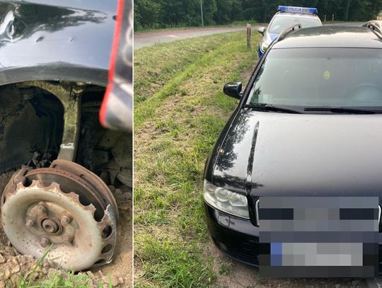 Pijany kierowca audi ucieszył się na widok policjanta. Chciał, żeby funkcjonariusz sprzedał mu koło