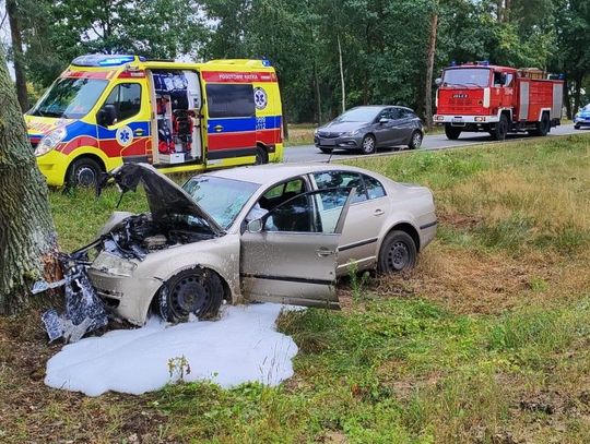 Po uderzeniu w drzewo skoda stanęła w ogniu. 77-letni kierowca zginął na miejscu