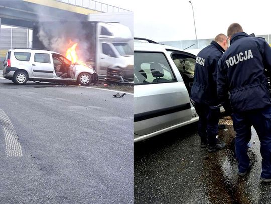 Policjanci wyciągnęli kierowcę z płonącego auta. Zasnął za kierownicą w drodze do pracy