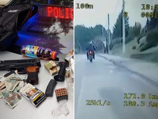 Pościg za naćpanym motocyklistą. Radiowóz zepchnął Aprilię z drogi [WIDEO]