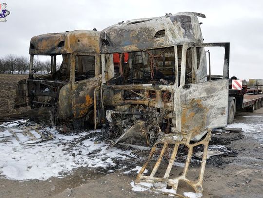 Pożar na terenie firmy usługowej. Spłonęły ciężarówki, naczepy i kombajn - straty sięgają 1,5 mln zł