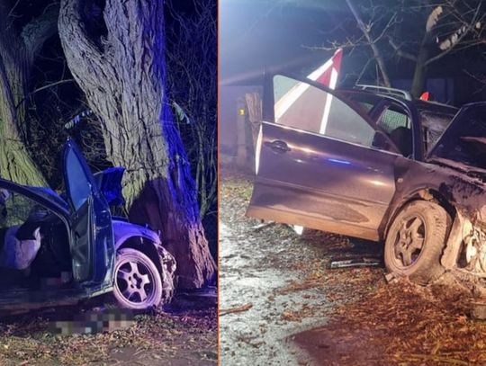 Rozpędzony volkswagen wbił się w drzewo. 46-letnia Ukrainka zginęła, pasażer trafił do szpitala