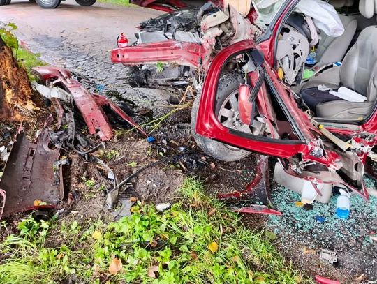 Śmiertelny wypadek na lokalnej drodze. Samochód uderzył w drzewo