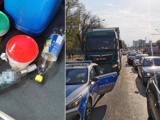 Tir zablokował ruchliwą drogę w mieście. Pijany kierowca spał z nogą wystawioną przez okno