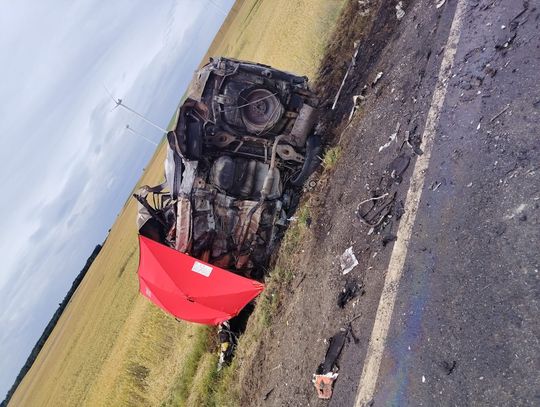 Tragiczne zderzenie osobówki z ciężarówką. Kierowca mitsubishi spłonął w rozbitym aucie
