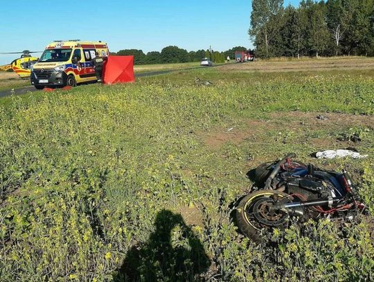 Tragiczny wypadek 29-letniego motocyklisty. Na prostym odcinku stracił panowanie nad yamahą i wjechał w pole