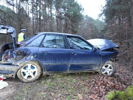Trzech pijanych w audi rozbitym na drzewie. Żaden nie chciał przyznać się do kierowania