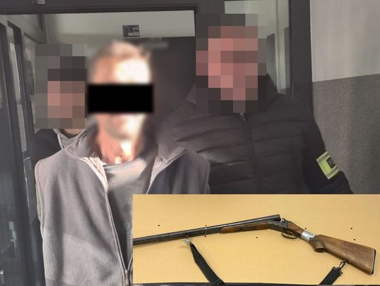 Ukrainiec groził partnerce i jej synowi strzelbą. W trakcie awantury padł strzał