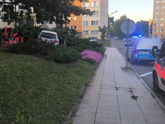 Volkswagen uderzył w słupki chodnikowe i wjechał na skwer. Kierowca nie żyje