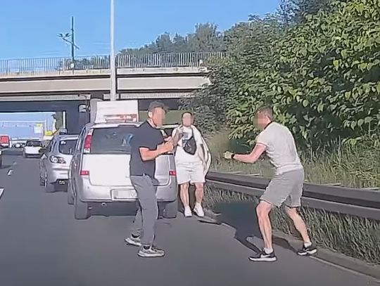 Zatrzymali auta na autostradzie i zaczęli bić się na pięści. Nagrał ich kierowca z innego auta