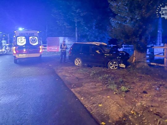 Zjechał z drogi i uderzył w drzewo. 35-letni kierowca nissana zabrany śmigłowcem do szpitala. Niestety zmarł