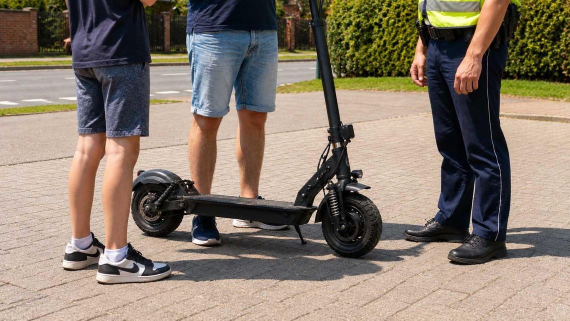 12-latek jechał hulajnogą bez uprawnień i próbował zmylić policjantów. Mandat 1000 zł dla ojca Wygenerowane przez AI