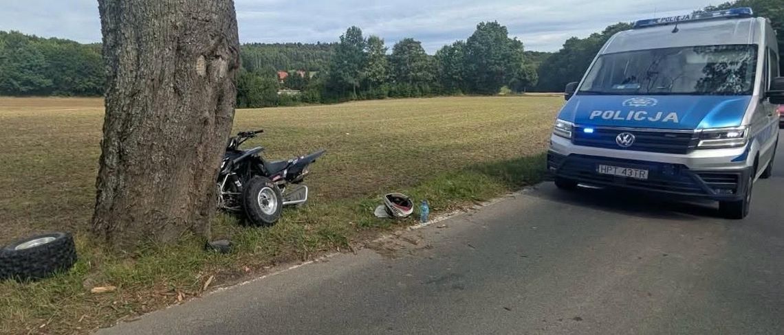 13-latek trafił do szpitala po uderzeniu quadem w drzewo. Opiekun dostał tysiąc złotych mandatu 13-latek trafił do szpitala po uderzeniu quadem w drzewo. Opiekun dostał tysiąc złotych mandatu