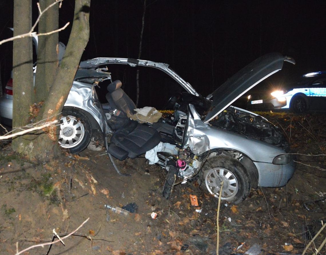 18-letni kierowca audi z impetem wjechał w drzewo. Zginęła 13-letnia pasażerka, chłopak jest w ciężkim stanie