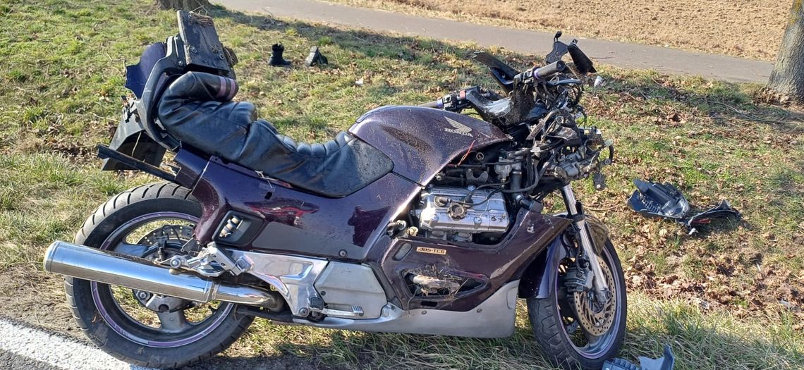 53-latek poważnie ranny po wjechaniu hondą w drzewo. Mężczyzna nie miał uprawnień na motocykl