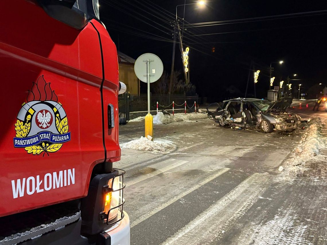 Auto z piątką młodych ludzi rozbite w nocy. 21-letni kierowca wydmuchał ponad promil