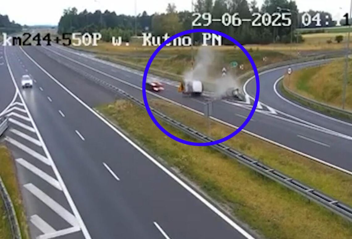 Bardzo groźnie wyglądający wypadek na autostradzie A1. To cud, że kierowcy nic się nie stało
