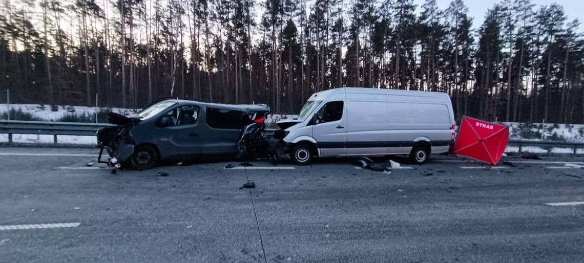 Bus z 9 osobami wbił się w tył naczepy ciężarówki. Kierowca i jeden z pasażerów zginęli na miejscu