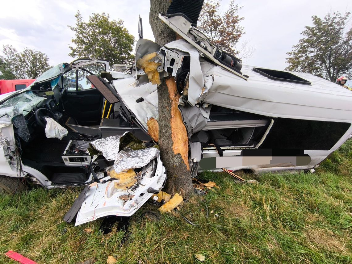 Bus z pięcioma osobami wbił się w drzewo. W wyniku wypadku zginęły dwie osoby [ZDJĘCIA]