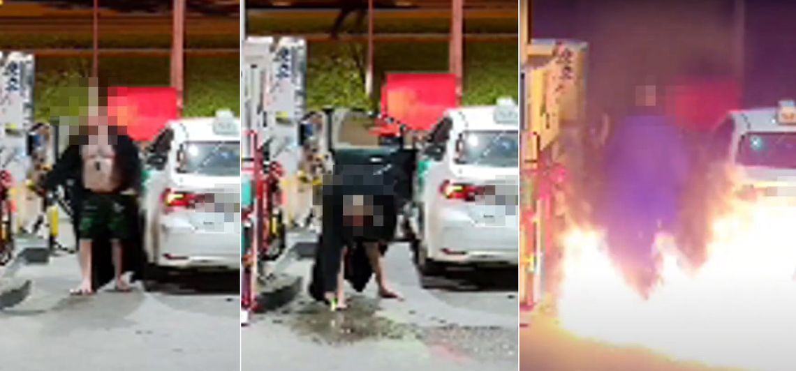 Chciał spalić stację benzynową. Rozlał paliwo przy dystrybutorze, podpalił je i uciekł [WIDEO]