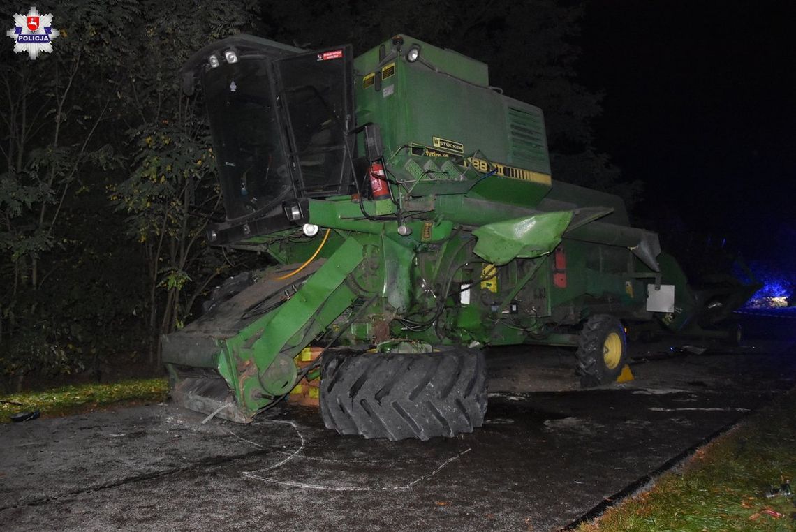 Czołowe zderzenie samochodu osobowego i kombajnu. Kierowca Renault zginął na miejscu