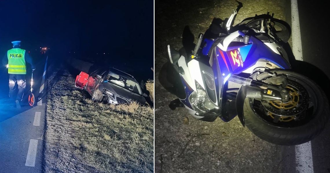 Czołowe zderzenie Skody i Suzuki. 25-letni motocyklista nie miał szans na przeżycie