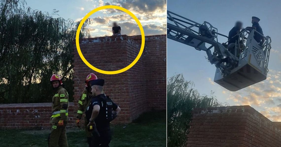 Dla żartu wdrapał się na mur i obleciał go strach. Strażacy ewakuowali 39-letniego turystę