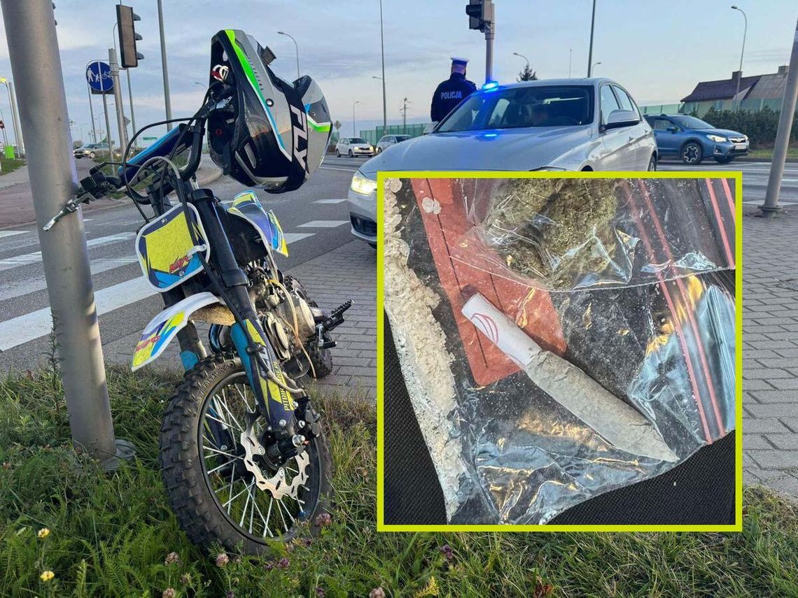 Dzieciak jechał motorem bez tablic i świateł. Przyznał się, że bierze narkotyki. Przy sobie miał skręta i coś jeszcze